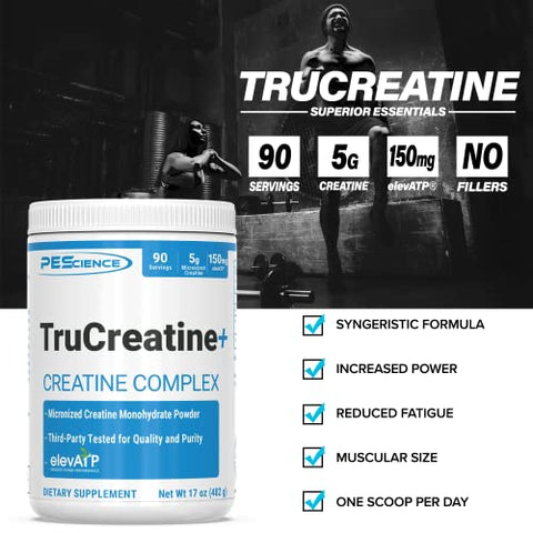 TruCreatine: Pó de Creatina Monohidratada e ElevATP, 90 Porções - PEScience