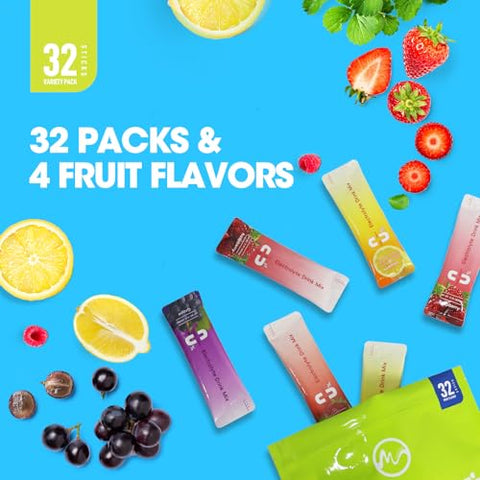 M inch - Pacotes de Pó de Eletrólitos, 32 Sticks de Hidratação Sem Açúcar, 0 Calorias com 5 Vitaminas – Marca do Produto