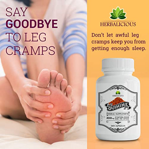 HERBALICIOUS - Cápsulas de Quinina – Suplemento Herbal de Casca de Cinchona Officinalis para Saúde Muscular, Defesa contra Cãibras e Digestão Geral – Comprimidos de Sulfato de Quinina 100% Natural, 500mg por Cápsula, 160