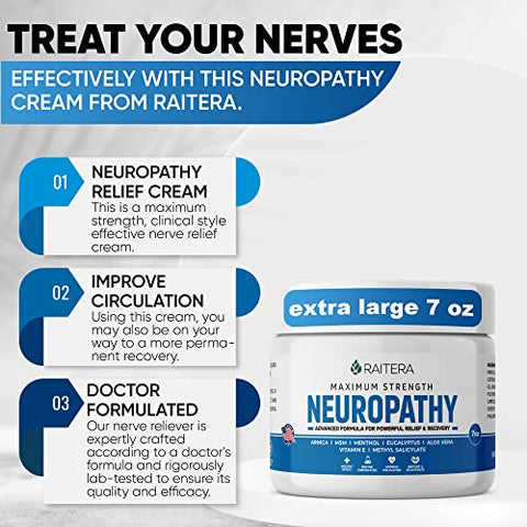 Raitera - Creme Alívio Neuropatia – 200g – Máxima Potência Alívio Nervoso para Pés Mãos Pernas Dedos – Ingredientes Naturais Incenso Mirra Arnica Aloe Vera Emu MSM Hemp – Fórmula de Ação Rápida