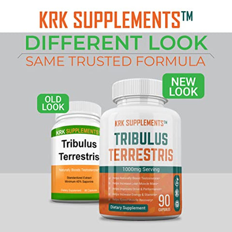 KRK SUPPLEMENTS - 3 Frascos Tribulus Terrestris 1000mg Por Porção 270 Cápsulas Total