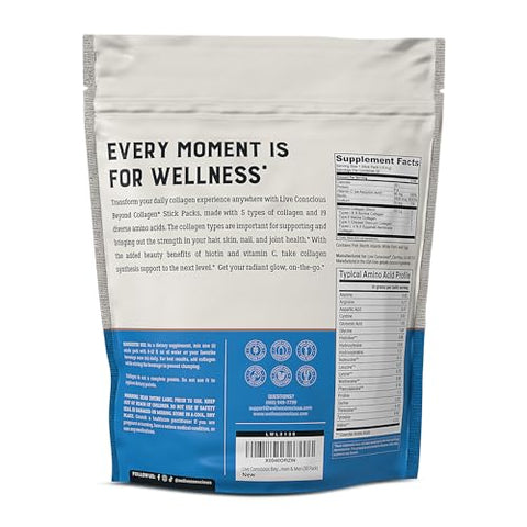 Live Conscious - Beyond Collagen Peptides Powder Unflavored Packets – Hidrolisado de Colágeno em Pó – Cabelo Pele Unhas –