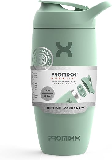 Pursuit Garrafa Shaker Isolada em Aço Inoxidável e Copo Misturador, 18oz (532ml), Verde Seagrass - Promixx