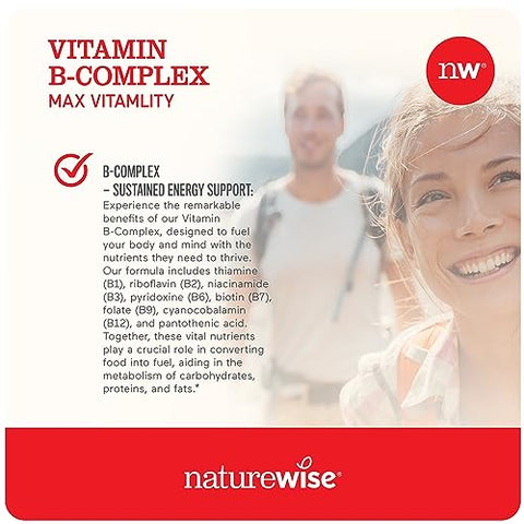 Complexo de Vitamina B para Mulheres e Homens – com Ácido Fólico Biotina B1 B2 B3 B6 B12 – Suporte à Energia Celular - NatureWise