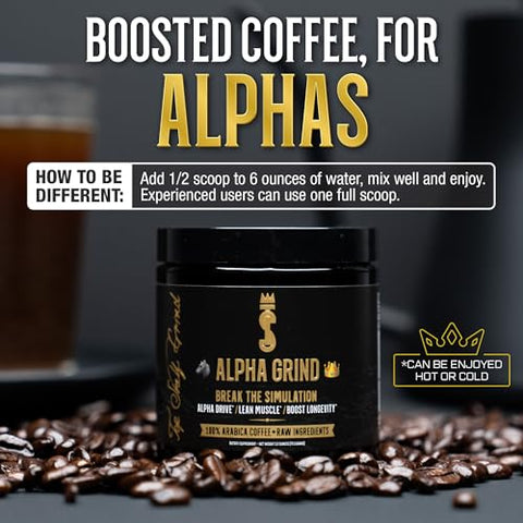 Join Top Shelf Grind - Alpha Grind – Café de Maca Instantâneo para Homens Energia Natural Cérebro Nootrópico para Clareza Eterna, Foco | Crescimento Muscular Magro