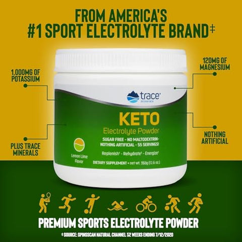 Mistura em Pó para Bebida de Eletrólitos Keto | Sem Açúcar | Promove Energia e Resistência | Sem Glúten, Vegano | Limão e Lima Natural | 55 Porções - Trace Minerals