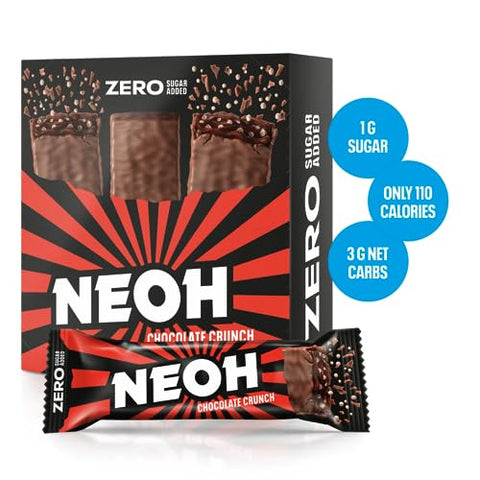 Barras de Chocolate – Barra de Doces com Cobertura de Chocolate Keto, Sem Glúten, Baixa Caloria, Baixo Carboidrato, à Base de Plantas, Lanches Ricos em Fibras, Sem Açúcar Adicionado, Barras Embaladas Individualmente de 28g, Pacote com 12 Unidades - NEOH