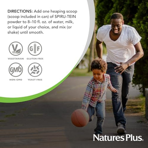 SPIRU-TEIN Chocolate – 1.05 lb – Shake Proteico à Base de Plantas – Não-OGM, Vegetariano, Sem Glúten – 17 Porções Totais - Natures Plus