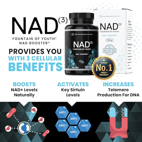 Supplements NAD3 Booster | 2 Meses de Fornecimento | Comprovado Clinicamente | Tamanho | Marca - HPN
