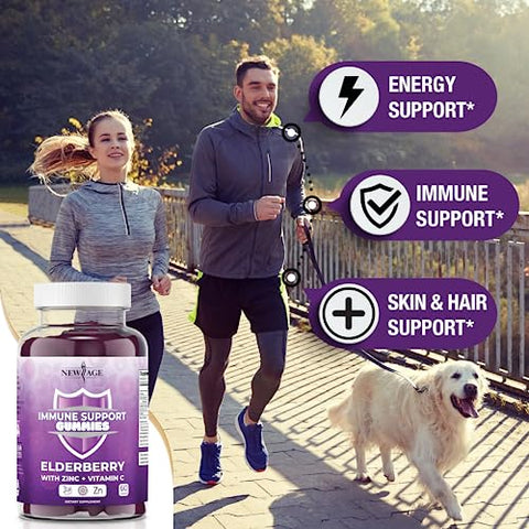 Gummies de Suporte ao Sistema Imunológico NEW AGE – Gummies de Sabugueiro Negro Sambucus com Vitamina C e Zinco (Suporte Imunológico 120 Gummies)