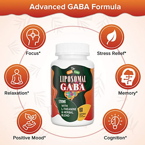 Trasicolor - Liposomal GABA com L-Theanine 1200mg – Complexo de GABA de Alta Absorção com Ashwagandha, Camomila, Suplementos Herbais de Cereja Azeda para Homens e Mulheres, 120 Softgels