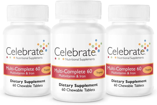 Celebrate Bariatric Supplements - Celebrate Vitamins Multi-Complete Chewables – Multivitamínico Diário para Bariátrica com 60mg de Ferro para Gastrectomia em Sleeve