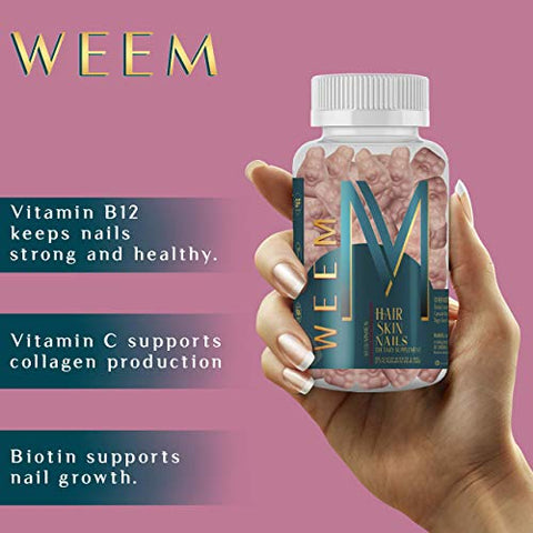 Gummies Hair Skin and Nails – Vitaminas Veganas de Biotina para Mulheres – Fortalece e Nutre os Cabelos - WEEM