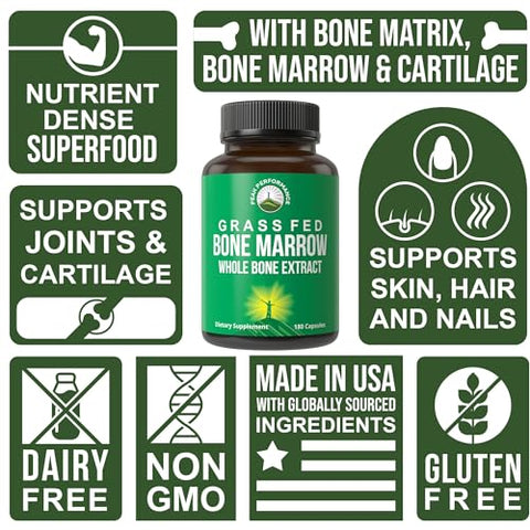 Extrato de Osso Inteiro de Medula Óssea – Suplemento em Cápsulas 180 Unidades Rico em Colágeno, Vitaminas e Aminoácidos. da Matriz Óssea, Medula Óssea - Peak Performance