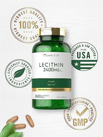 Lecithin 2400mg | 240 Cápsulas Softgel | Suplemento de Fosfolipídeo | Livre de Transgênicos, Sem Glúten | Carlyle - Carlyle