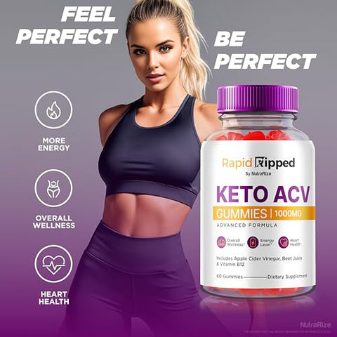 NutraRize - (3 Pacotes) Gomas de Vinagre de Maçã Ceto ACV Rapid Ripped, 1000 MG de Ceto ACV, Gomas de Vinagre de Maçã Natural, Vitaminas Ceto de Força Máxima com ACV, Avaliações de Ceto ACV RapidRipped
