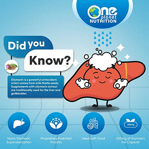 One Planet Nutrition - Nano Silymarin – Extrato de Sementes de Cardo Mariano para o Fígado, Extrato de Silymarin para Absorção | 100% Natural | 60 cápsulas | Marca Nano Silymarin