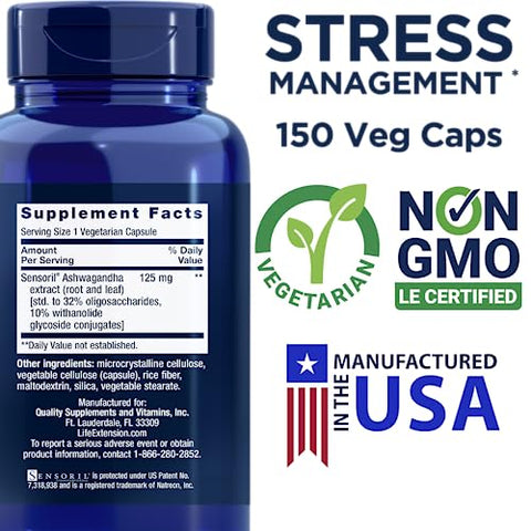 Ashwagandha Otimizado, 150 Cápsulas Vegetais – Sem OGM, Sem Glúten, Cápsulas Vegetarianas - Life Extension