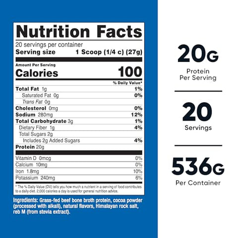 Proteína em Pó de Caldo de Osso de Carne Bovina Sabor Chocolate (20 Porções) – Sem Glúten, Livre de GMO - Nutricost