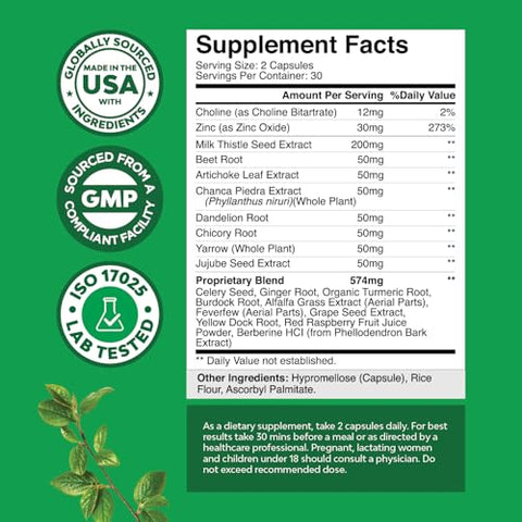 Natures Craft - Milk Thistle Liver Support – Suplemento Herbal para o Fígado com Extrato de Cardo Mariano, Raiz de Dente-de-leão, Extrato de Alcachofra, Bitartarato de Colina, Berberina e Chicória – Marca em Destaque