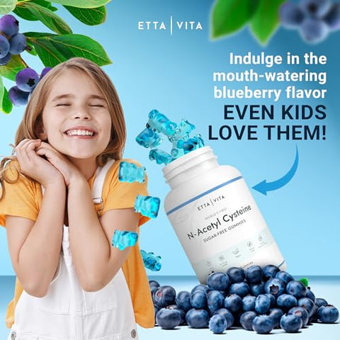 Etta Vita - Gomas NAC sem açúcar, suplemento de N-Acetil Cisteína (revestido com óleo MCT para absorção), suplemento NAC para saúde respiratória e desintoxicação do fígado