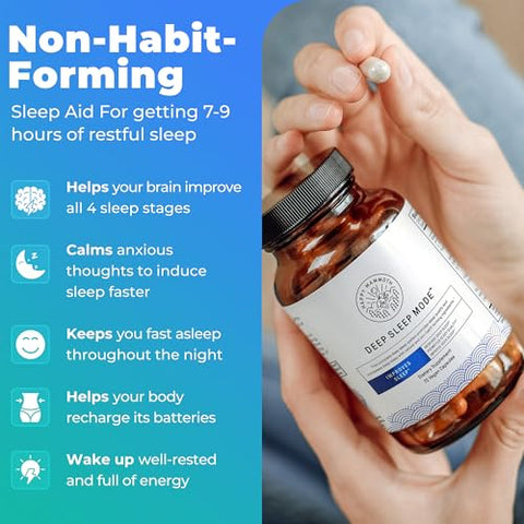 Deep Sleep Mode – Fórmula 3 em 1 Não Viciante para um Sono Perfeito de 7-9 Horas. Melhora o Sono, Sono Mais Profundo, Menos Despertares. Calma o Sistema Nervoso para um Melhor Descanso - Happy Mammoth
