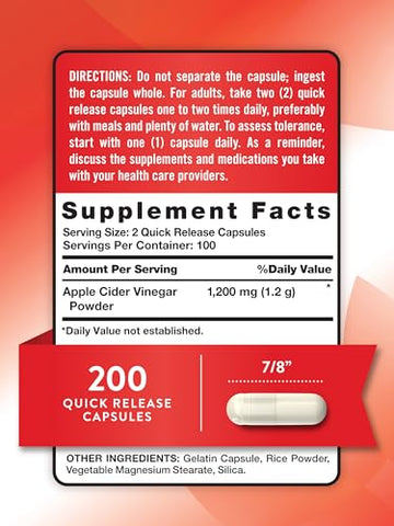 Nature's Truth - Nature’s Truth Cápsulas de Vinagre de Maçã | 1200mg | 200 Comprimidos | Extra Forte | Tamanho Econômico | Suplemento Sem OGM, Sem Glúten | Marca Nature’s Truth
