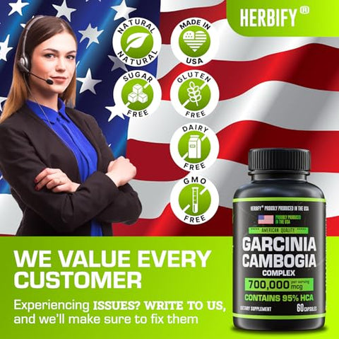 HERBIFY - Garcinia Cambogia – Suplemento de Suporte ao Bem-Estar para Mulheres – Marca Wellness – 60 cápsulas de 500mg