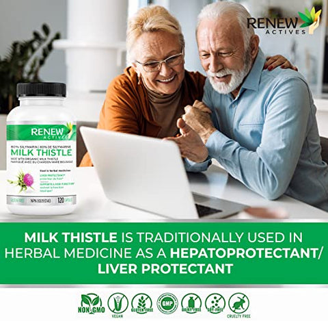 Suplemento de Cardo Mariano Orgânico em Cápsulas Vegetais 120 Unidades - Renew Actives