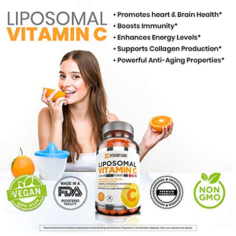 Natuspur - Vitamina C Lipossomal Premium 2000mg – 180 Cápsulas – Ácido Ascórbico de Alta Absorção Ultra Potente, Suporte ao Sistema Imunológico