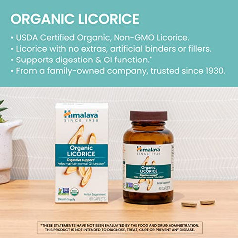 Licorice Root Herbal Supplement Organic – Alívio ocasional de azia, indigestão e desconforto estomacal, suporte digestivo, não-OGM, USDA orgânico, vegano, 60 cápsulas - Himalaya