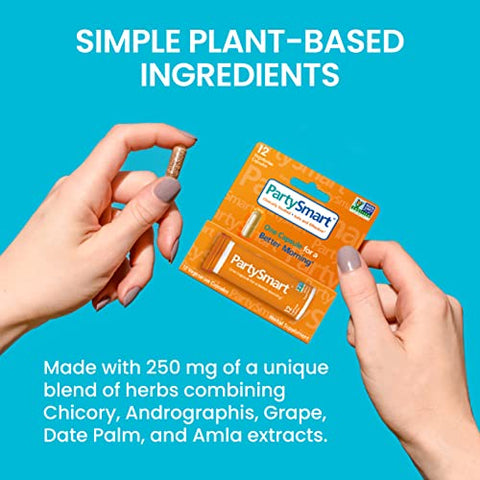 PartySmart: Cápsula para uma Manhã Melhor, à Base de Plantas, Suporte ao Fígado, Manhã Melhor Após Beber, Estudo Clínico, Verificado pelo Projeto Non-GMO, 12 Cápsulas - Himalaya