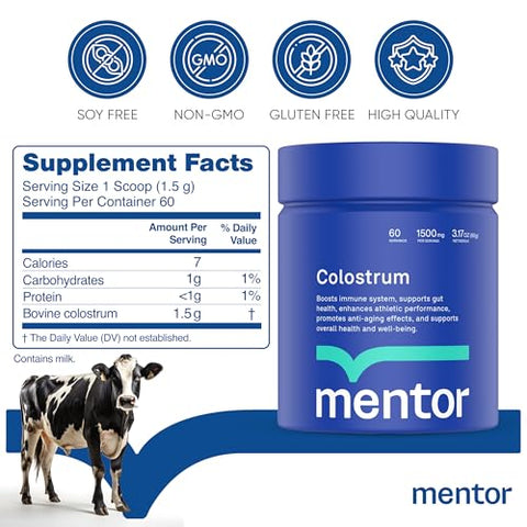 Suplemento em Pó de Colostro Orgânico Bovino para Saúde Intestinal, Crescimento Capilar, Beleza e Suporte Imunológico – Proteína de Colostro - Mentor