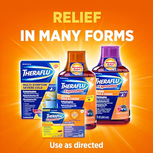ExpressMax Medicamento para Gripe e Tosse Intensa, Dia e Noite, Alívio da Tosse e Gripe, Sabor de Frutas Vermelhas – 245 ml x 2 - Theraflu