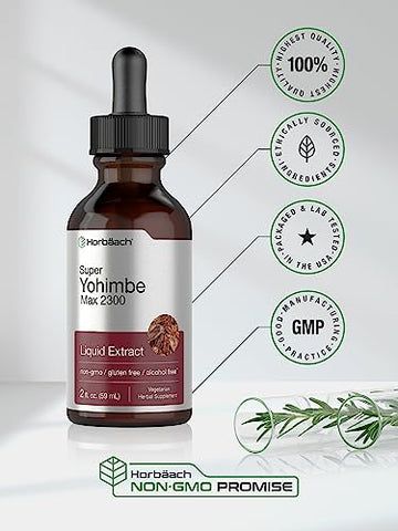 Extrato Líquido de Casca de Yohimbe | 60 ml | Suplemento para Homens e Mulheres | Gotas de Tintura Livre de Álcool | Vegetariano, Não-OGM e Sem Glúten - Horbäach