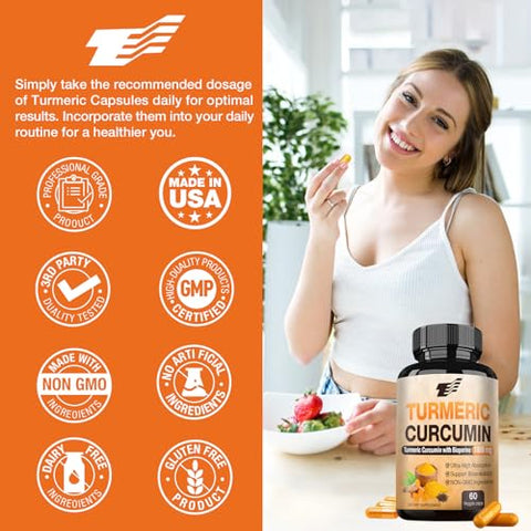 TOPCAPAK - Turmeric Curcumin com BioPerine 95%% Curcuminoides Padronizados Extrato de Pimenta Preta para Máxima Absorção – 120 Cápsulas