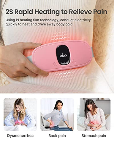 Aquecedor iDOO para Cólicas Menstruais, Alívio de Cólicas Menstruais, Cinto de Aquecimento Elétrico Portátil para Costas e Barriga, Elegível para FSA HSA, 3 Níveis de Calor e 3 Modos de Massagem