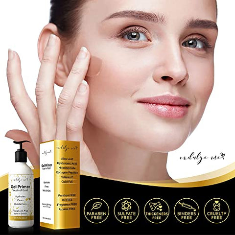 IndulgeMe - Gel Condutor Facial Hidratante – Primer em Gel deixa na pele, Ácido Hialurônico, Peptídeo de Colágeno, Niacinamida, Vitamina E, Folha de Ouro