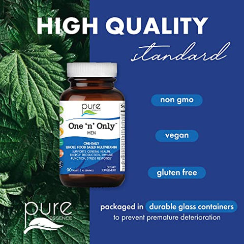 One N Only Multivitamínico para Homens, Suplemento Herbal Natural Diário com Vitamina D3, B12 e Biotina com Alimentos Integrais, 90 Comprimidos - PURE ESSENCE LABS
