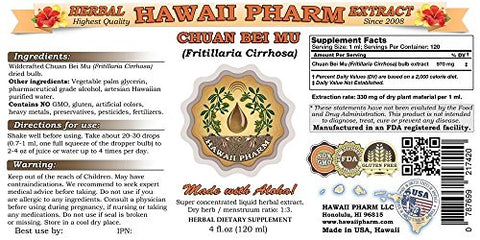 Hawaii Pharm - Chuan Bei Mu Tincture – Extrato Líquido de Bulbo de Fritilária de Tendrilho (Fritillaria Cirrhosa) 4 oz (118 ml)