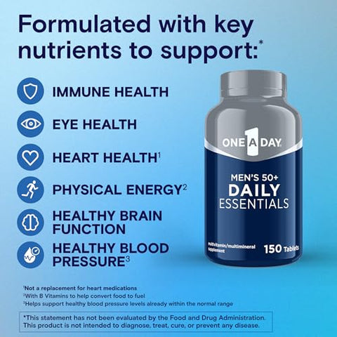 ONE A DAY - Multivitamínico Masculino 50+ | 50 Nutrientes Essenciais para a Saúde Imunológica e Cérebro Saudável