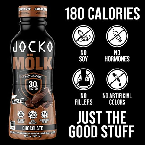 Jocko Fuel - Jocko Mölk 30g Shakes de Proteína Grass Fed – Bebidas Proteicas Sem Açúcar Adicionado KETO Friendly – Prontas para Beber 12 FL Oz (Embalagem com 12) Chocolate