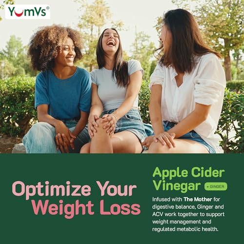 YUM-V'S - Gomas de Vinagre de Maçã com A Mãe Gengibre por YumVs | Não OGM, Suplemento Vegetariano para Mulheres | 100% Natural e Delicioso