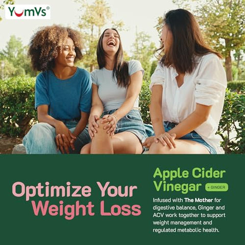 YUM-V'S - Gomas de Vinagre de Maçã com A Mãe Gengibre por YumVs | Não OGM, Suplemento Vegetariano para Mulheres | 100% Natural e Delicioso