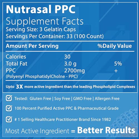 Nutrasal - PhosChol PPC – Suplemento de Fosfatidilcolina Polienil 900mg 100 Cápsulas de Gelatina