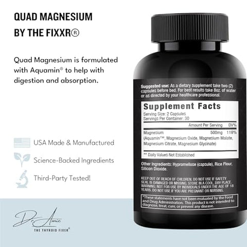 Fixxr - Quad Magnesium by Dr. Amie | 4 Formas de Magnésio 500 mg por Porção | Formulado com Aquamin para Auxiliar na Digestão e Absorção | 60 Cápsulas