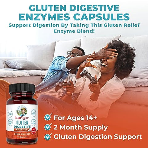 Cápsulas de Enzimas Digestivas Sem Glúten | Até 2 Meses de Fornecimento | Suplemento Enzimático para Apoio à Saúde Intestinal | Digestão do Glúten | - MaryRuth Organics