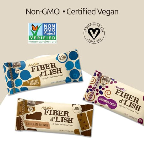 Fiber d’Lish Brownie de Chocolate – Alto teor de fibras, vegano, 150 calorias, 16 unidades - NuGo