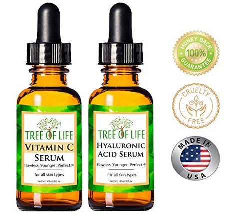 Tree of Life Beauty - Duo Sérum Facial Tree of Life Vitamina C e Ácido Hialurônico, Suavizante e Renovador, Testado por Dermatologistas – Conjunto de Cuidados com a Pele 2  Tree of Life