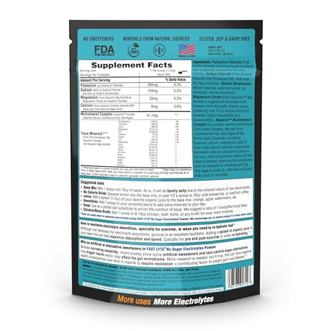 FAST LYTE - Pó de Eletrólitos Sem Açúcar na Raiz | Misture em Café, Sopa, Suco, Água, Smoothies, Caldo, Tudo | Sem Adoçantes ou Aromatizantes | Keto